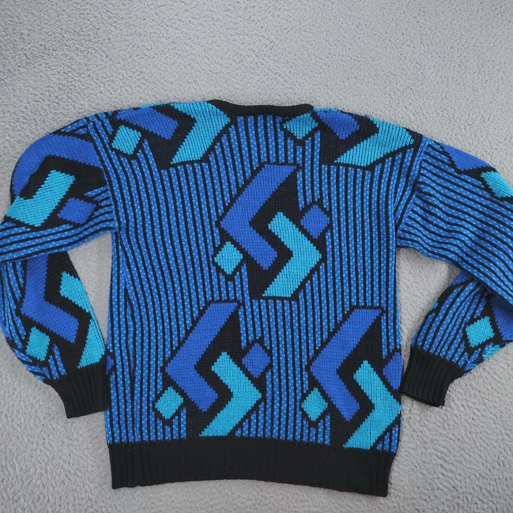 Prince Bernado Sweater Mens Blue Geometric Knitted Acrylic Long Sleeve Pullover